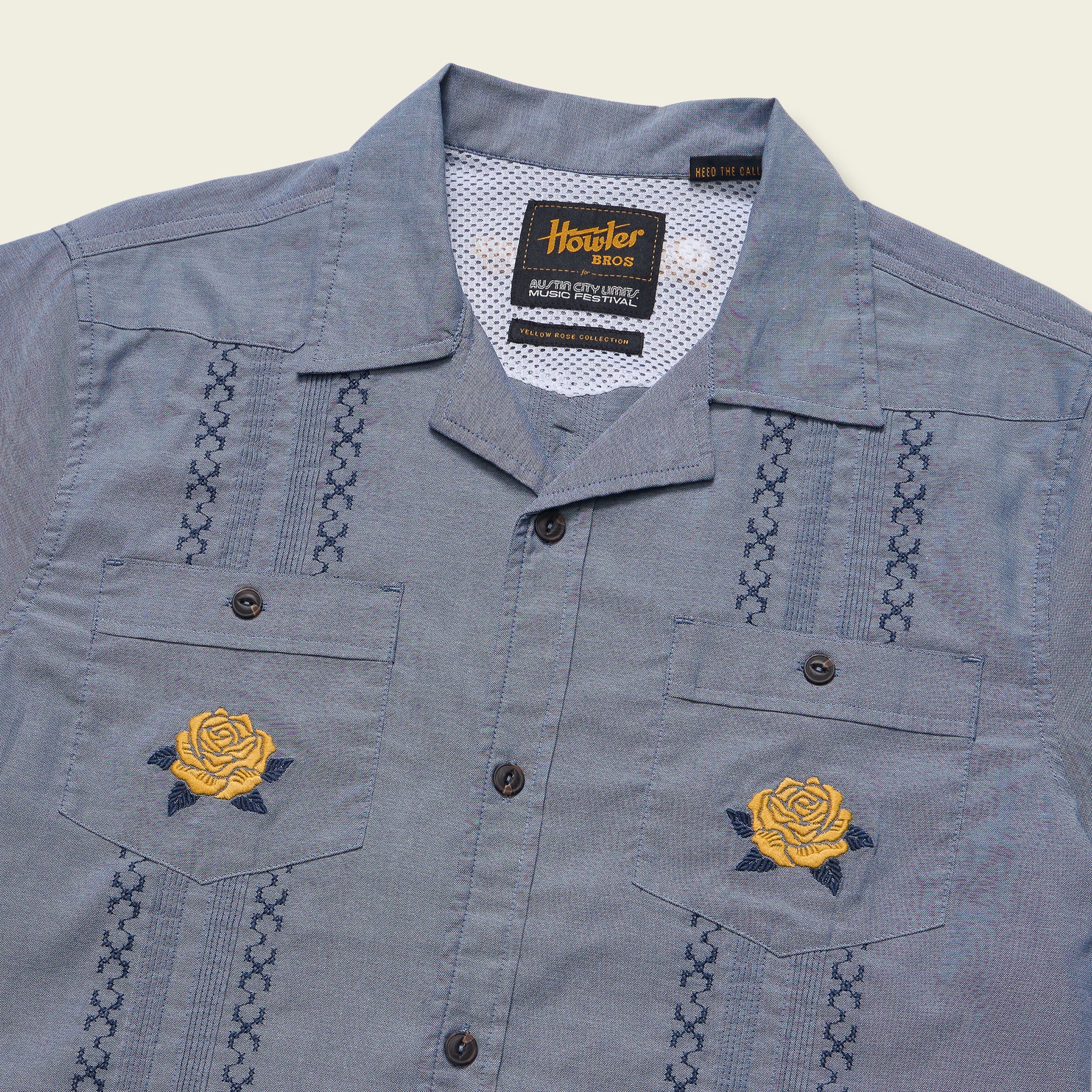 ACL Fest 2025 Guayabera Shirt - Rosas Amarillas : Azul - Image 3
