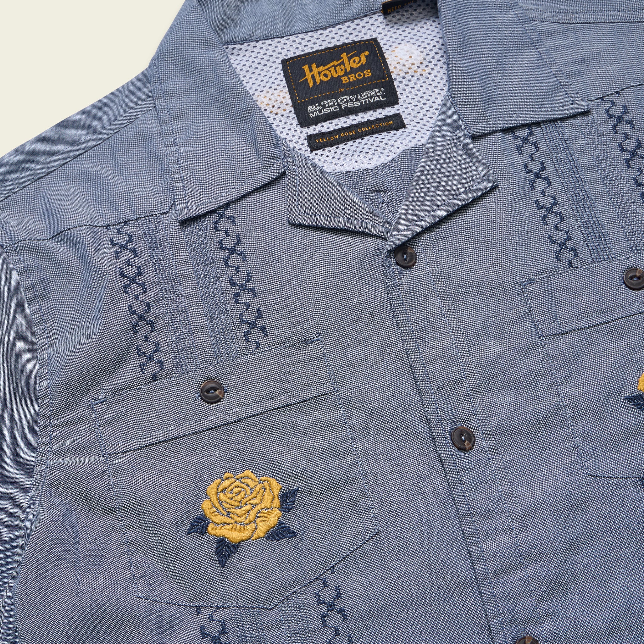 ACL Fest 2025 Guayabera Shirt - Rosas Amarillas : Azul - Image 6