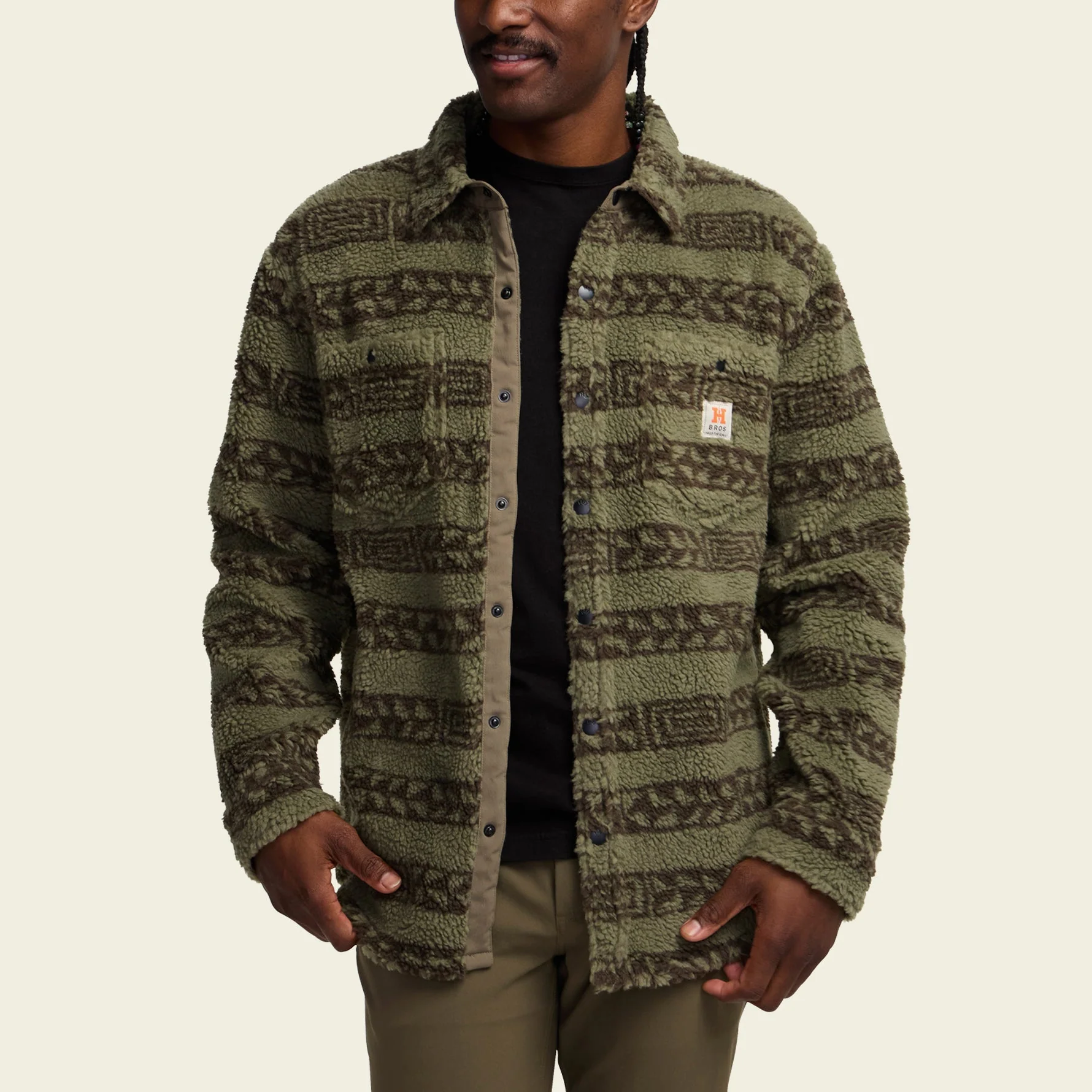 Allegheny Fleece Overshirt - Hanko Stripe : Lichen Green - Image 4