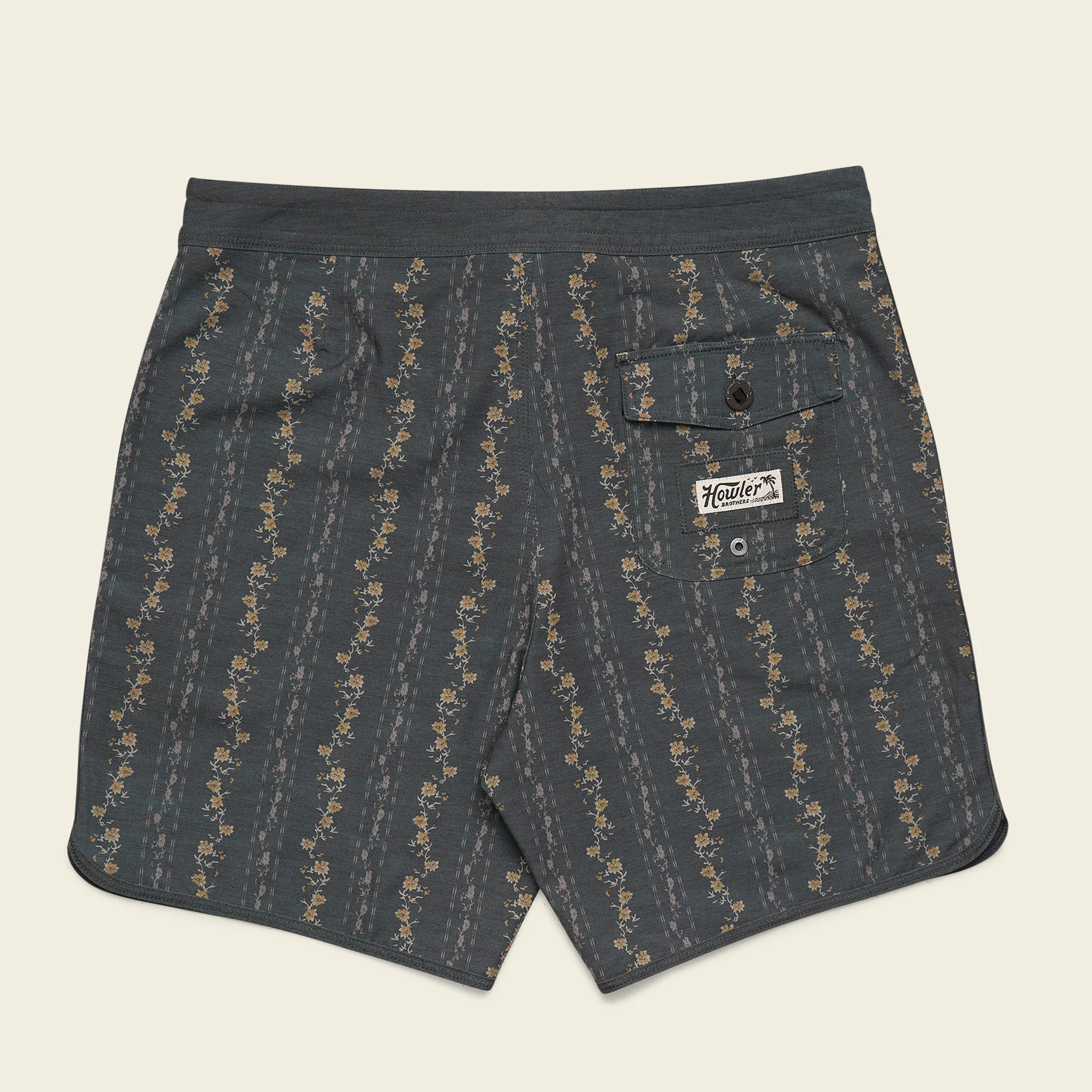 Bruja Boardshorts 18.5" - Hibiscus Ribbons : Antique Black - Image 8