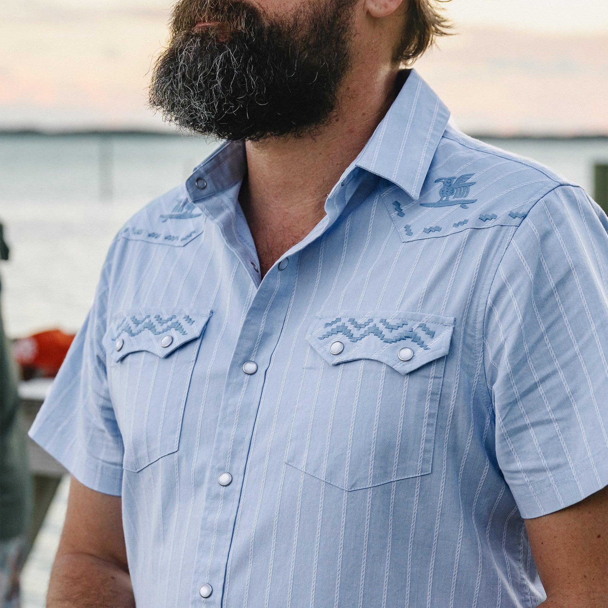 Crosscut Deluxe Shortsleeve Shirt - Surfbird : Sky Oxford Dobby - Image 2
