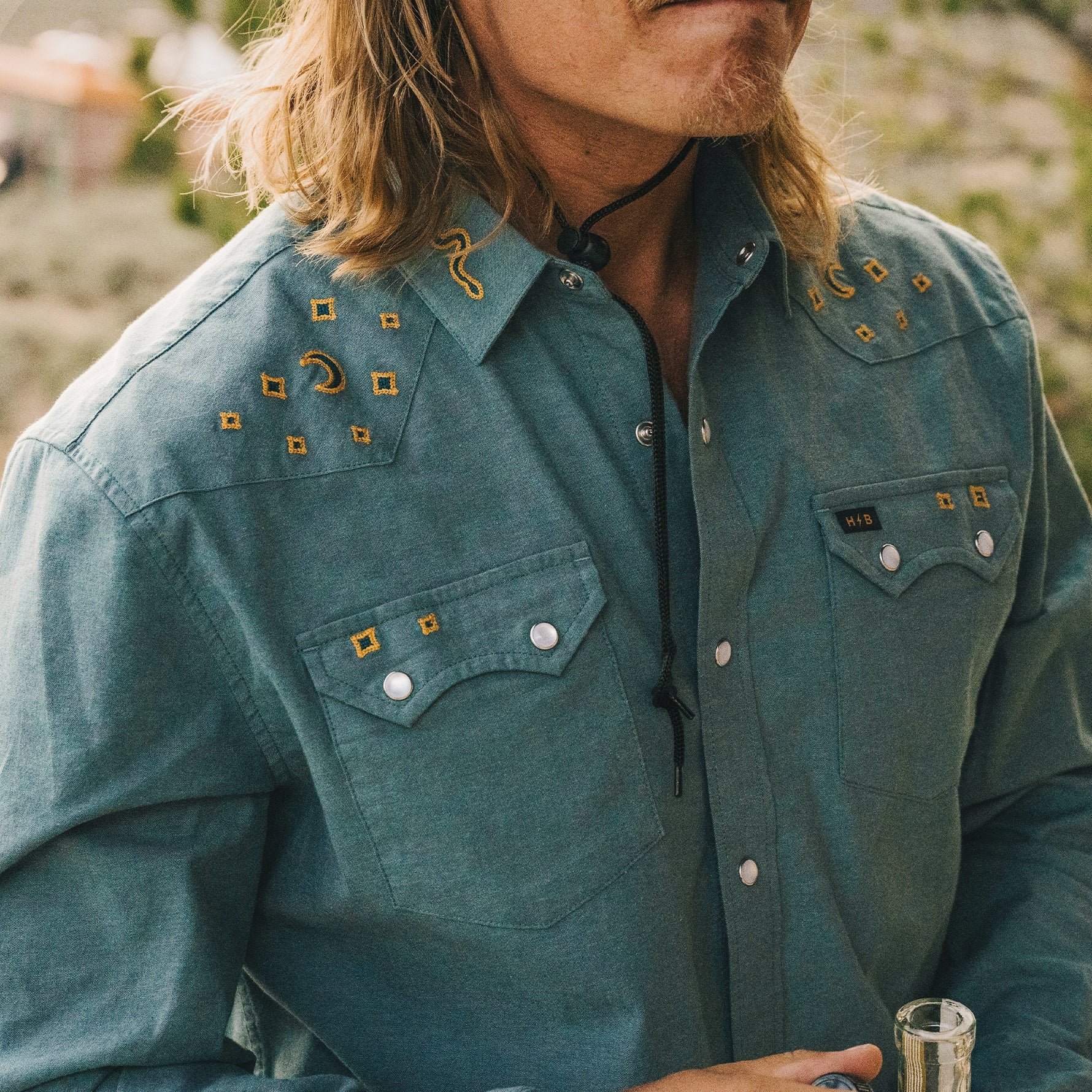Crosscut Deluxe Snapshirt - Teal Oxford : Noche de Paz - Image 3