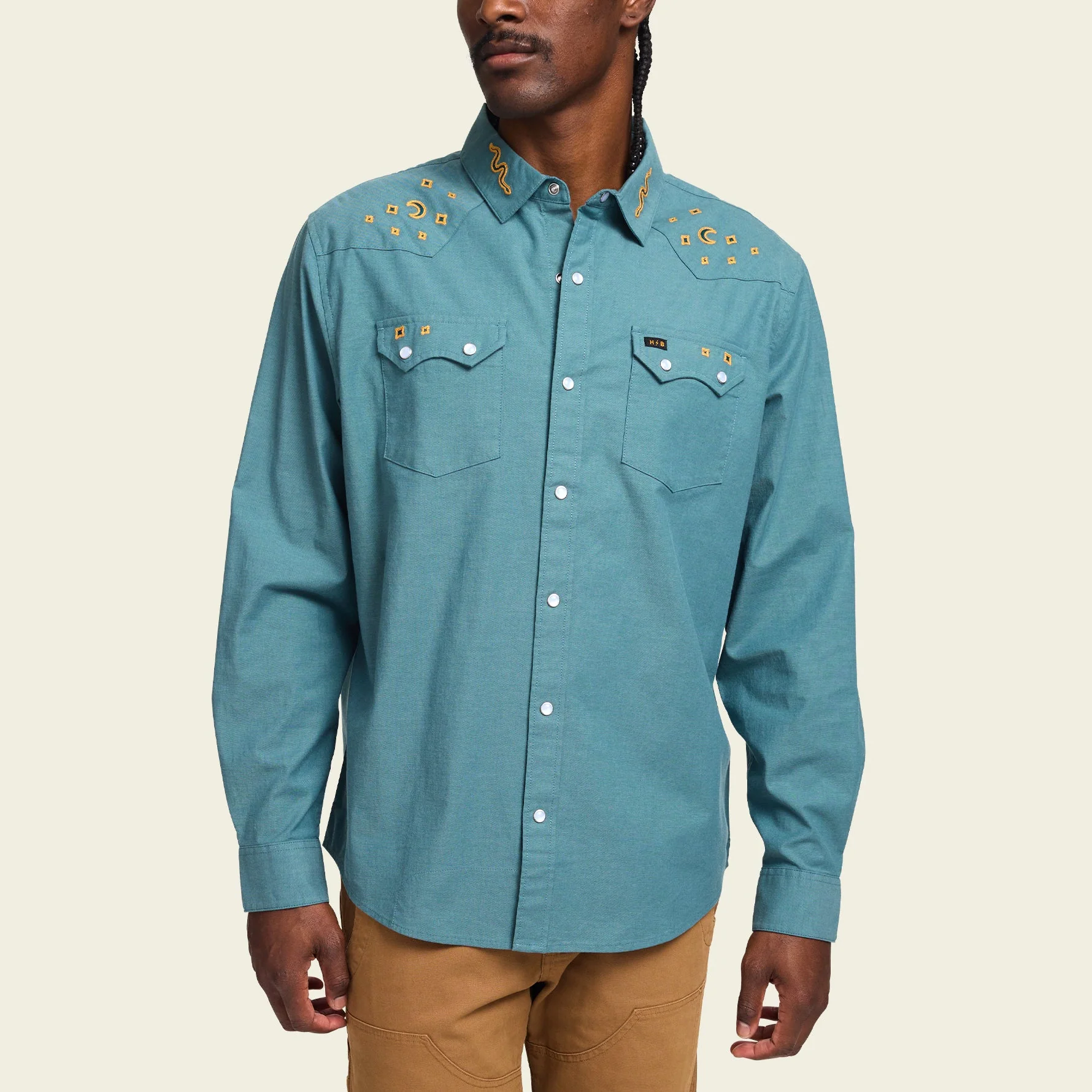 Crosscut Deluxe Snapshirt - Teal Oxford : Noche de Paz - Image 4