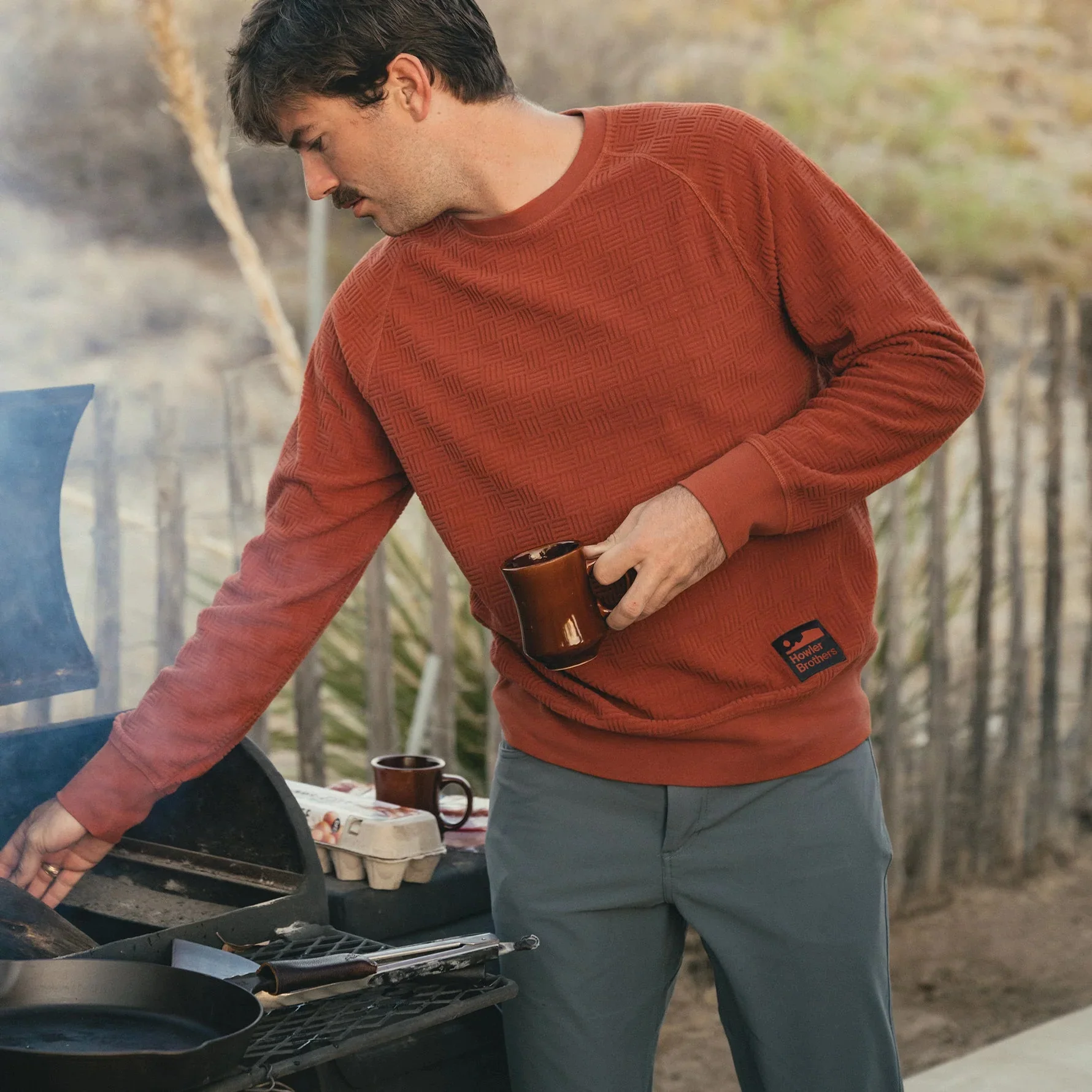 Eleos Fleece Crewneck - Grids : Terracotta - Image 2