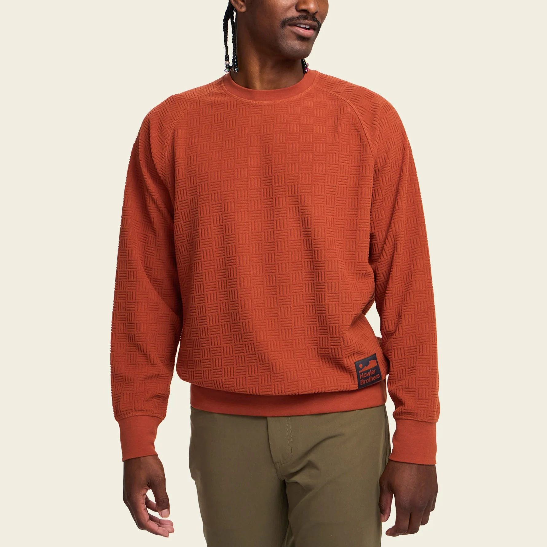 Eleos Fleece Crewneck - Grids : Terracotta - Image 3
