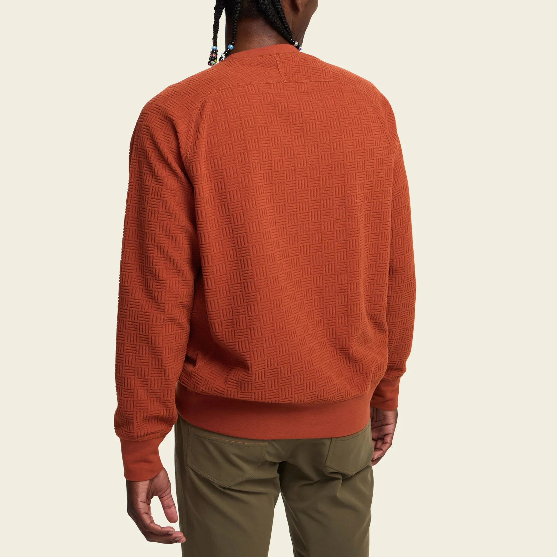 Eleos Fleece Crewneck - Grids : Terracotta - Image 4