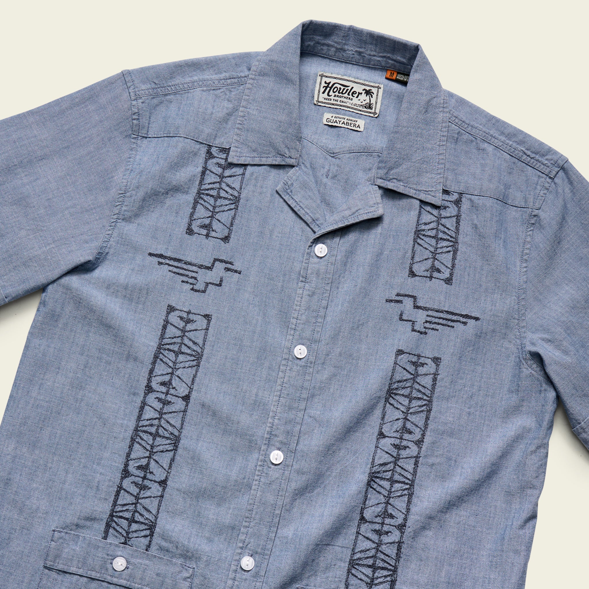 Guayabera Shirt - Pictographs : Washed Indigo Chambray - Image 3