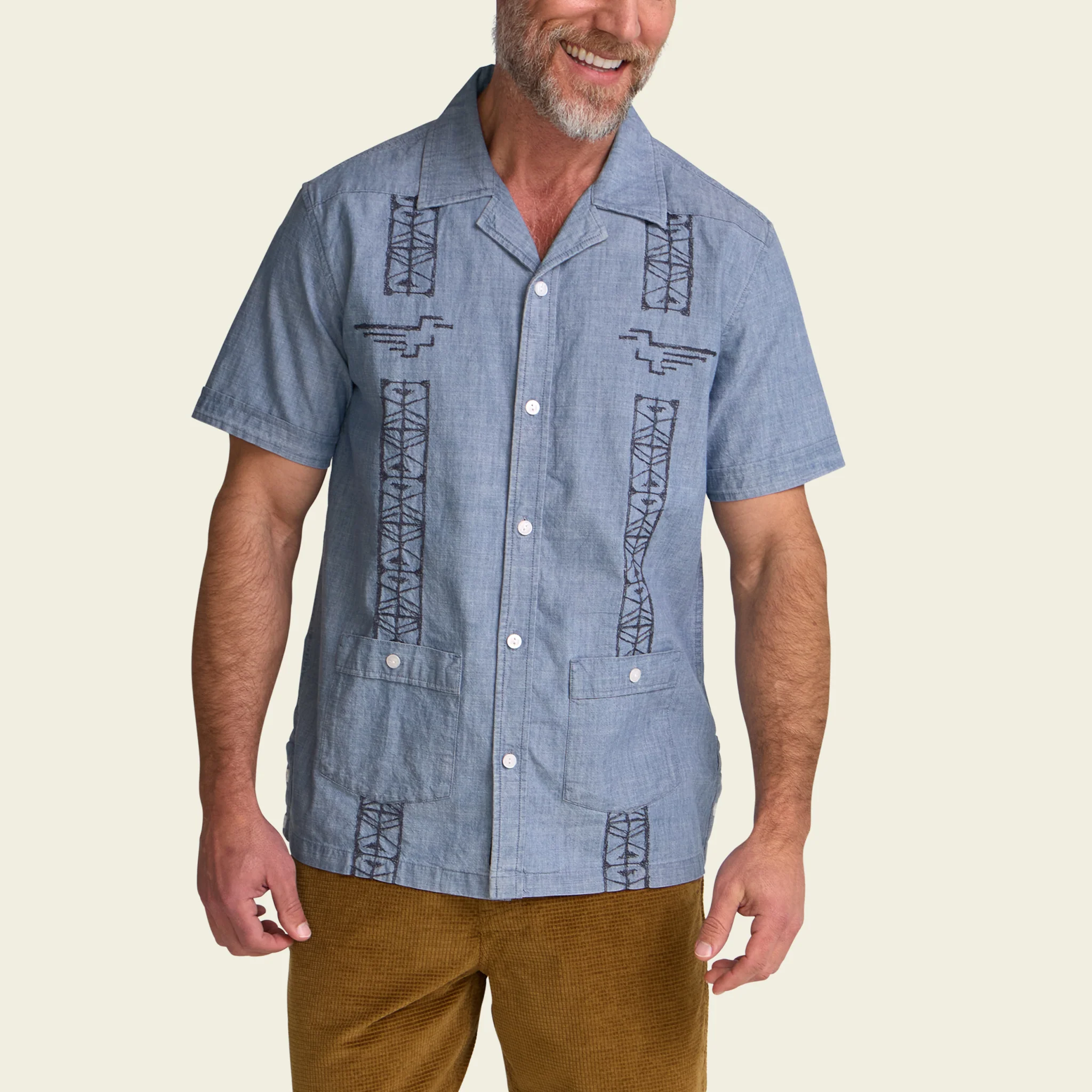 Guayabera Shirt - Pictographs : Washed Indigo Chambray - Image 5