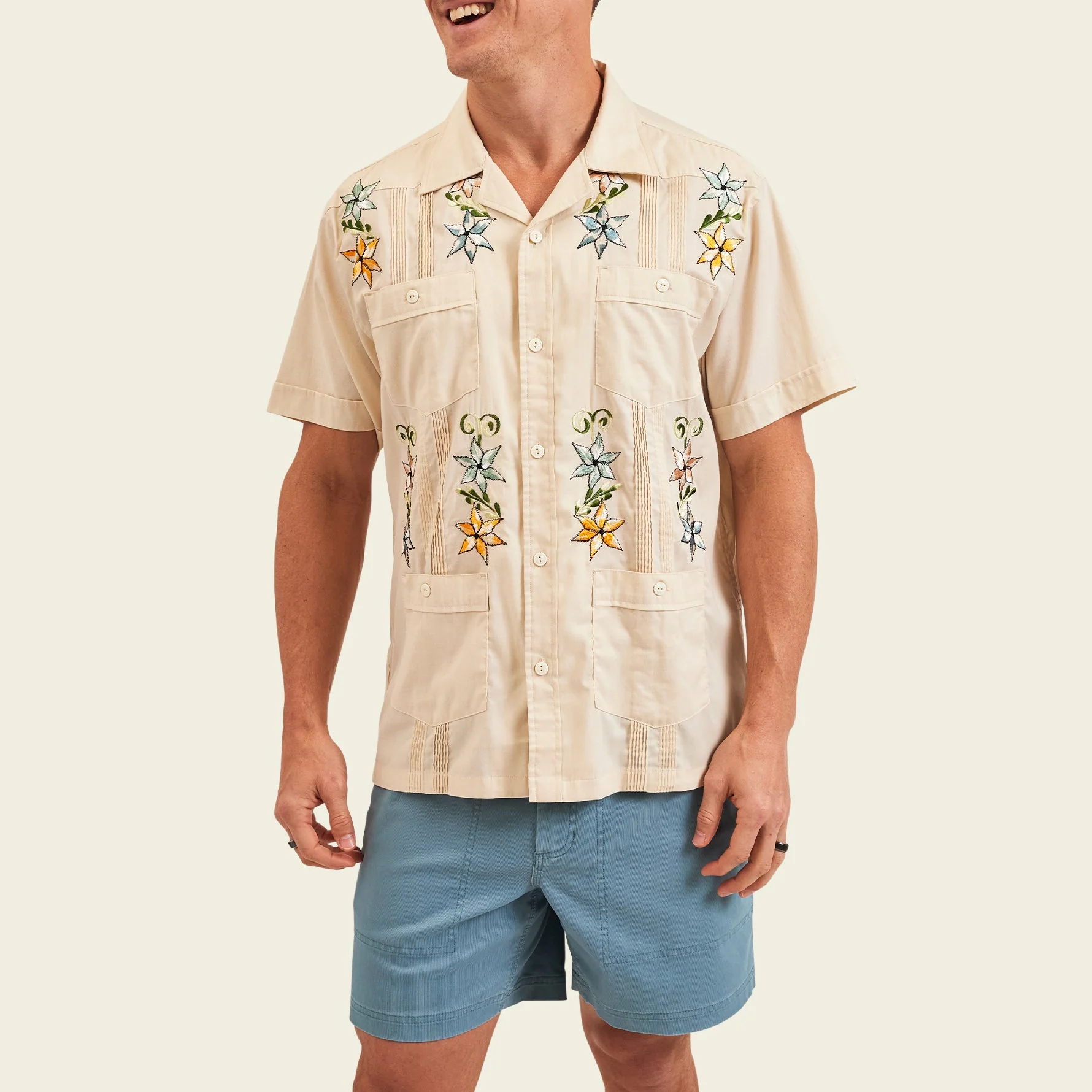 Guayabera Shirt - Fiesta Flowers : Riverbed Oxford - Image 4
