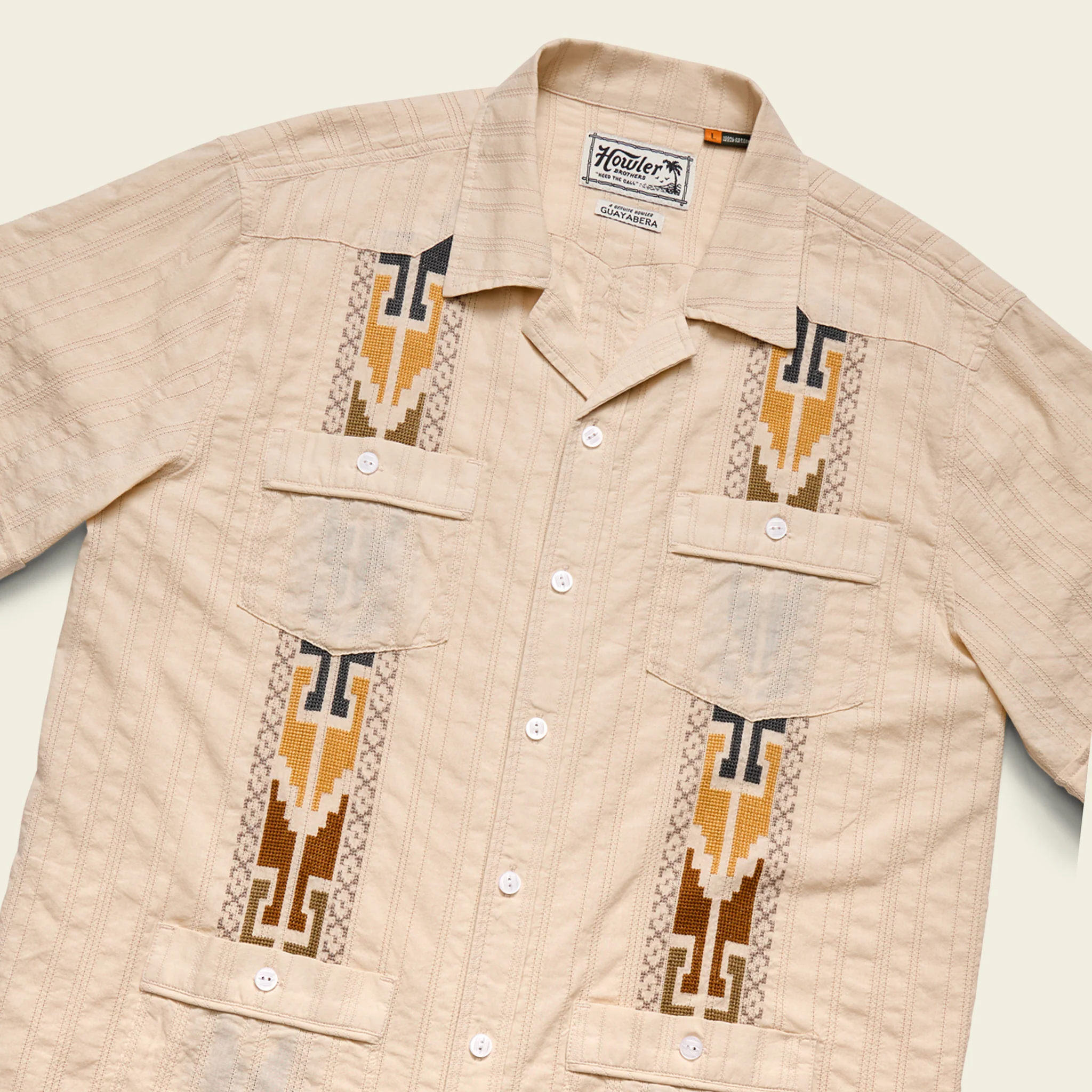 Guayabera Shirt - Temple Tracks : Oatmeal - Image 3