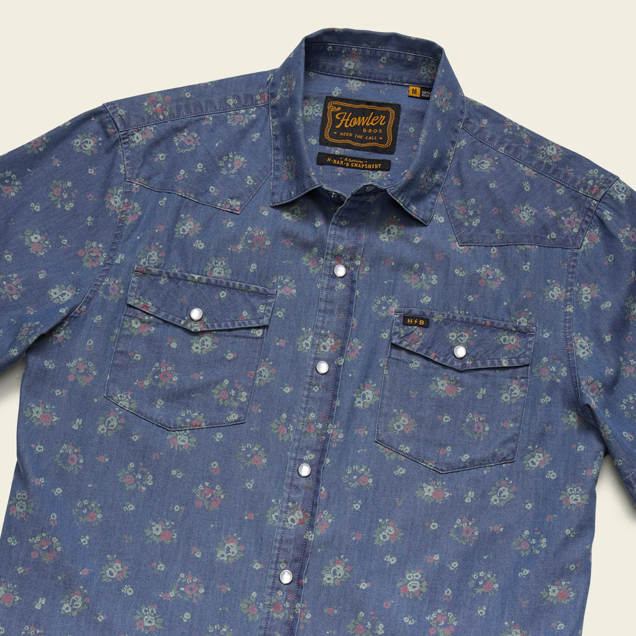 H Bar B Snapshirt - Bouquets : Washed Indigo - Image 4