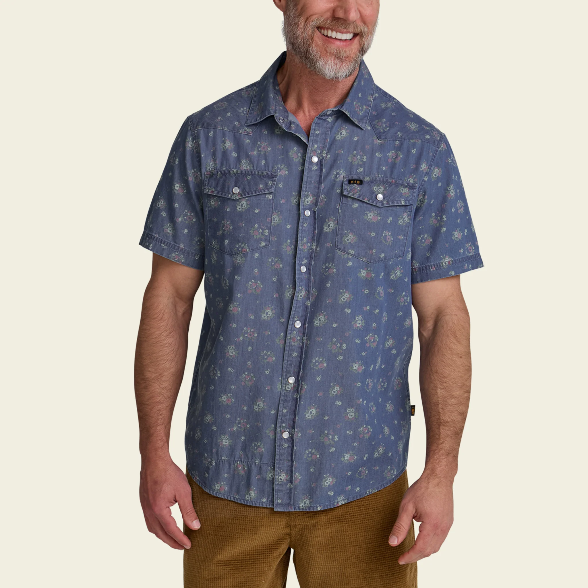 H Bar B Snapshirt - Bouquets : Washed Indigo - Image 5