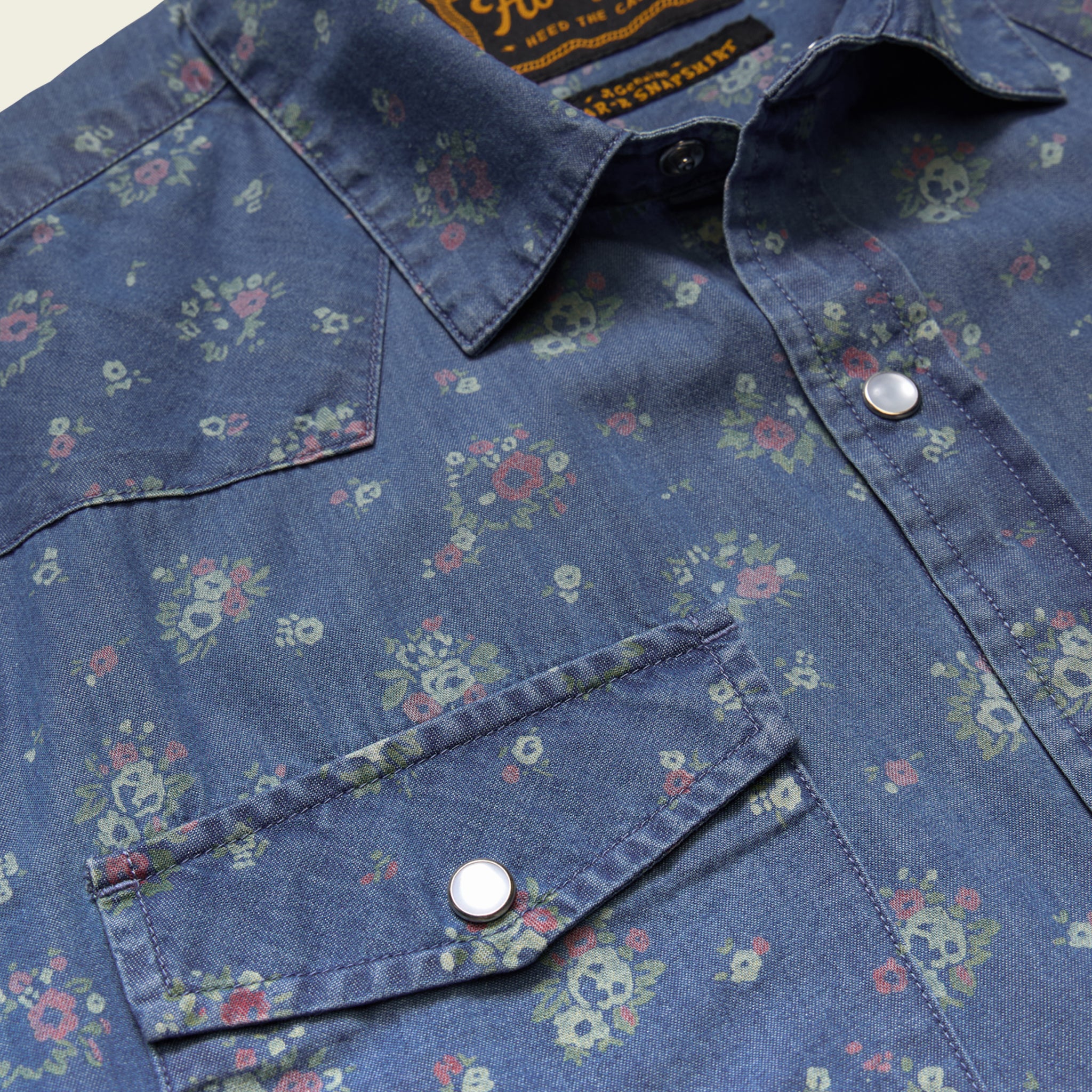 H Bar B Snapshirt - Bouquets : Washed Indigo - Image 6