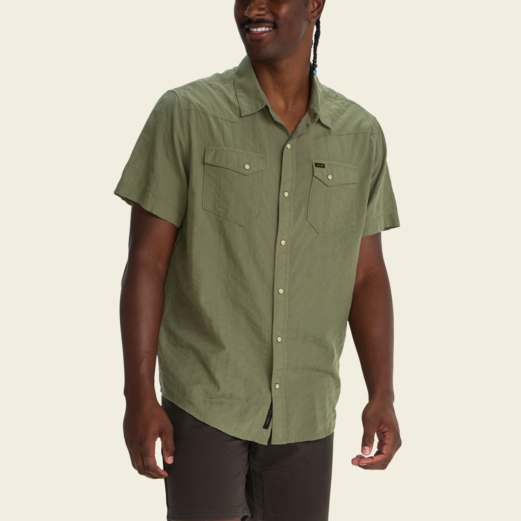 H Bar B Snapshirt - Eyelet Stripe : Cadet - Image 5