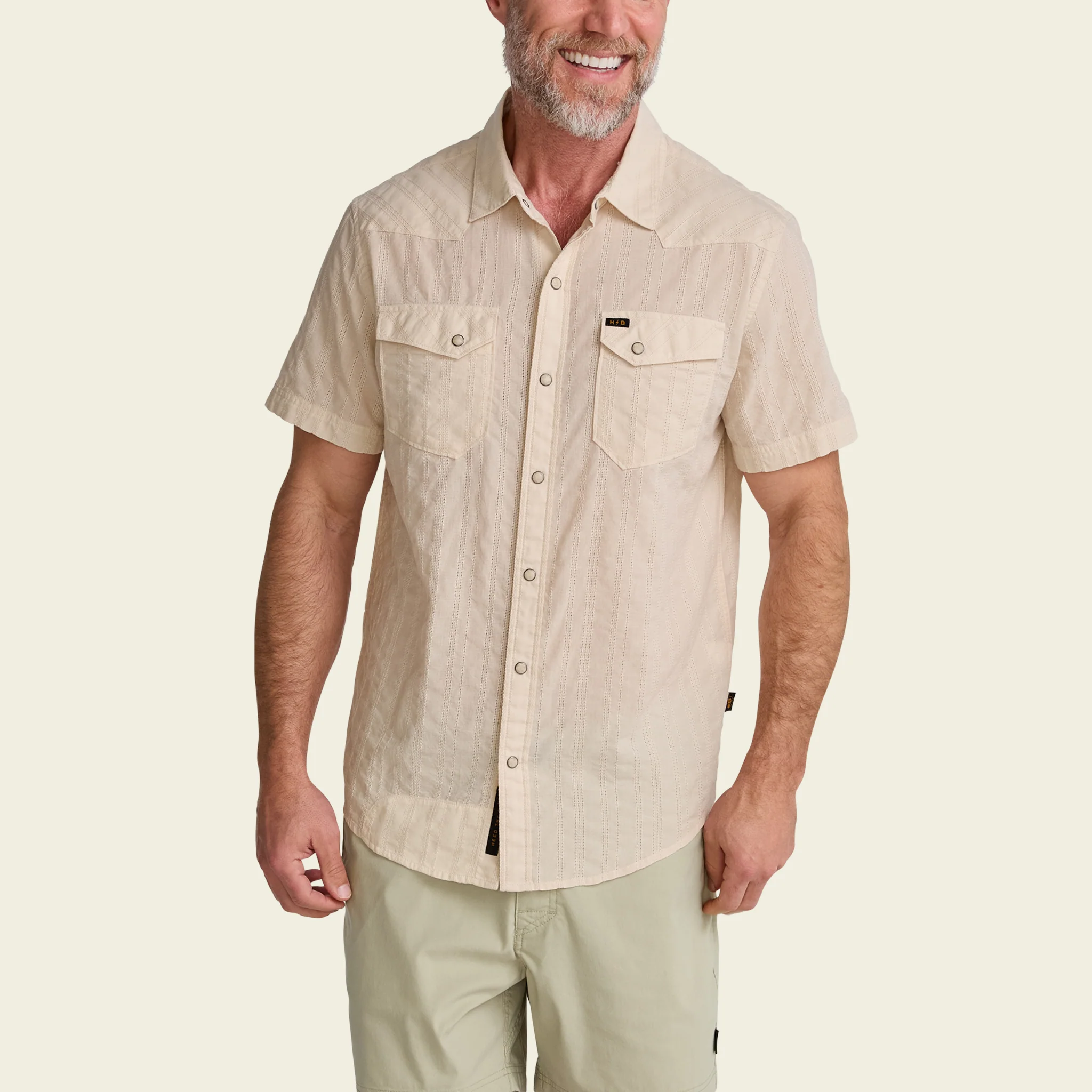 H Bar B Snapshirt - Eyelet Stripe : Off White - Image 5