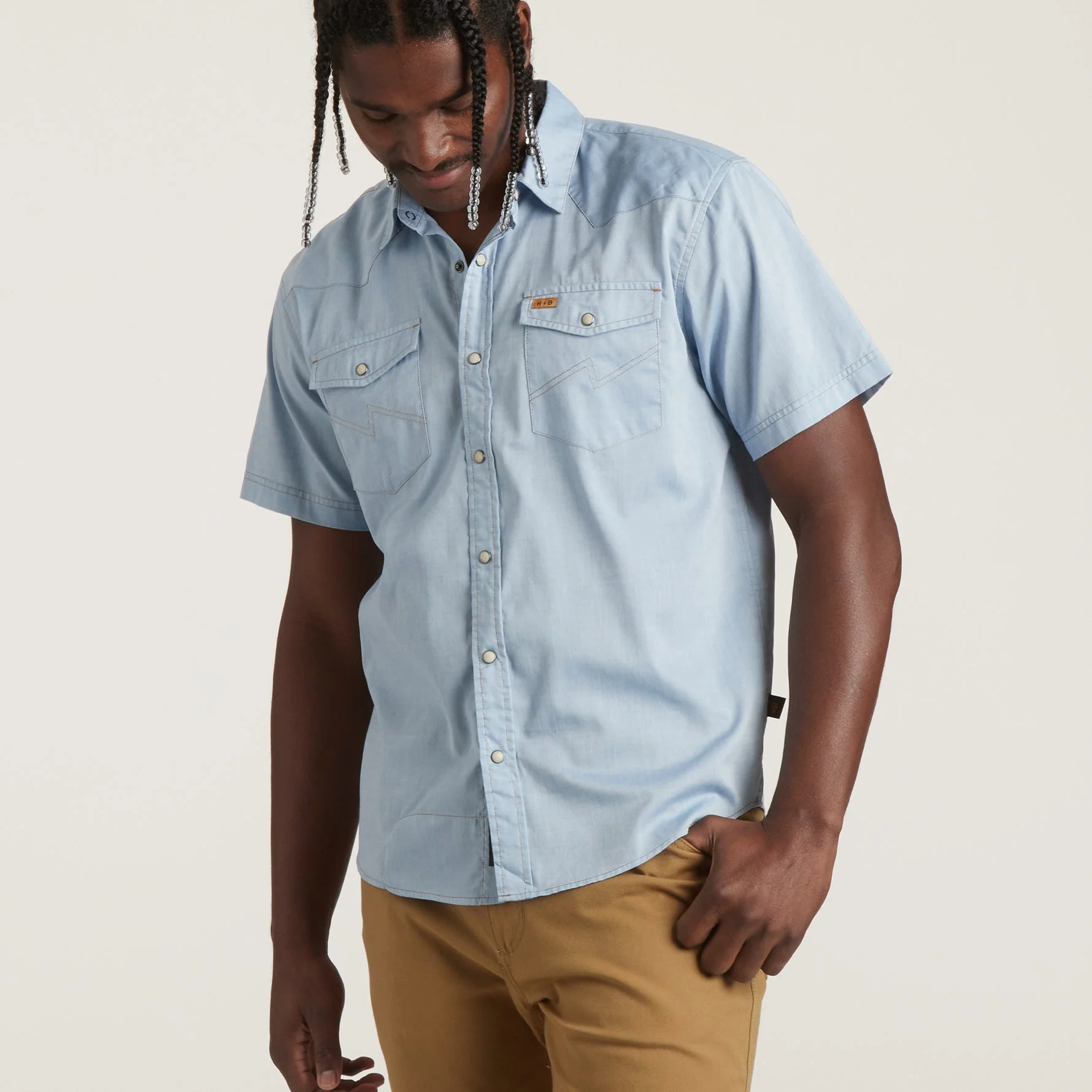 H Bar B Snapshirt - Faded Blue Oxford - Image 4