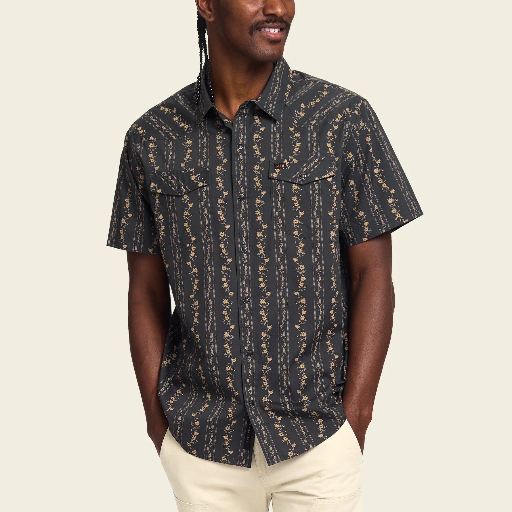 H Bar B Snapshirt - Hibiscus Ribbons : Antique Black - Image 4