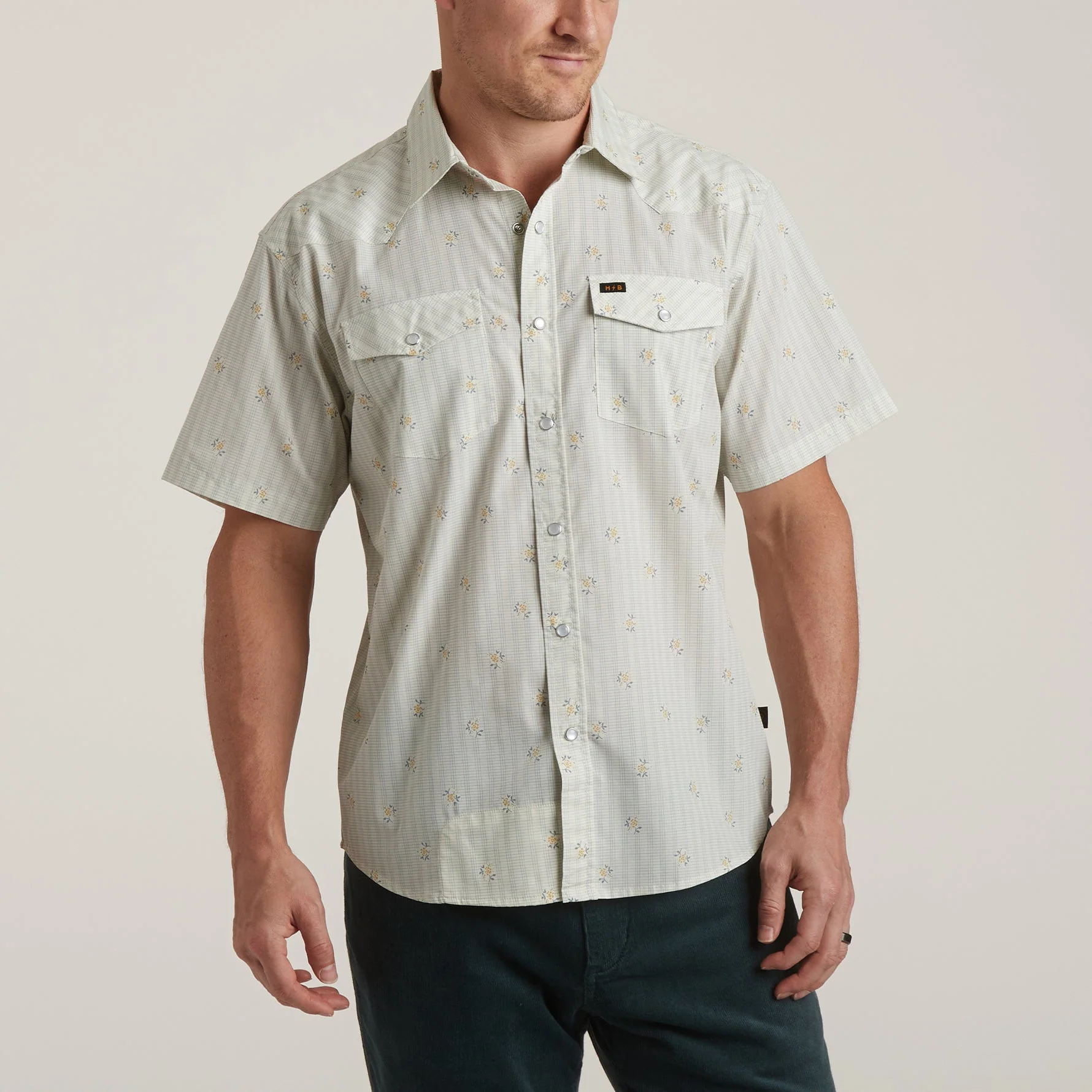 H Bar B Snapshirt - Vintage Grid Floral : Off White - Image 3
