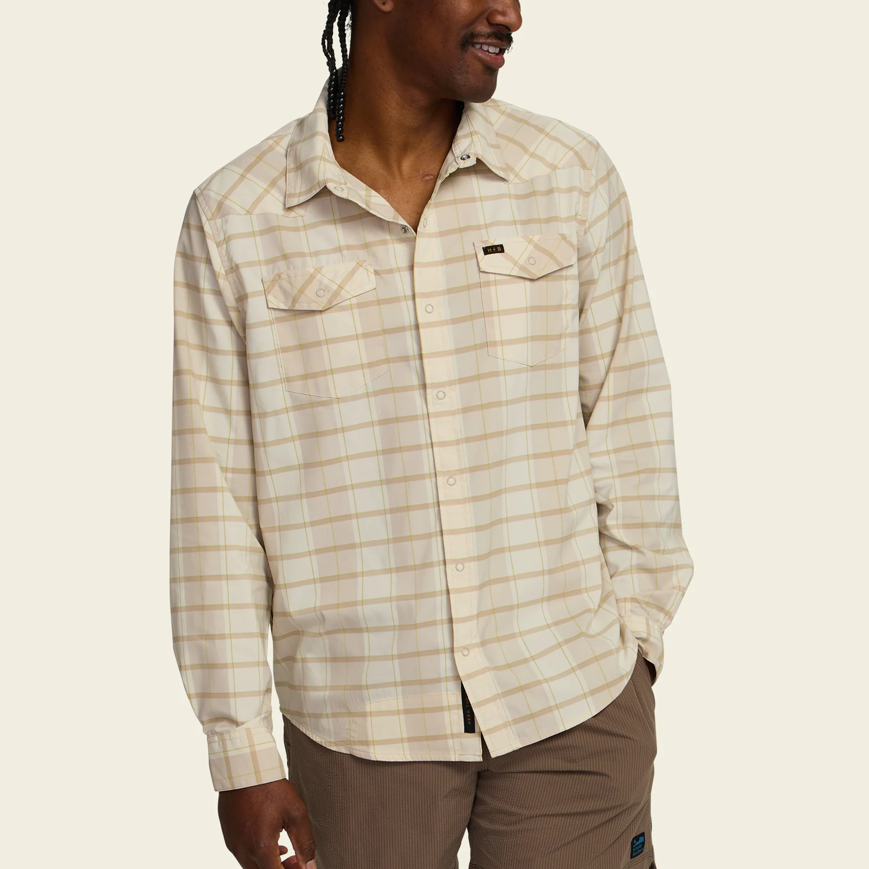 H Bar B Tech Longsleeve - Braden Plaid : Faded Khaki - Image 4
