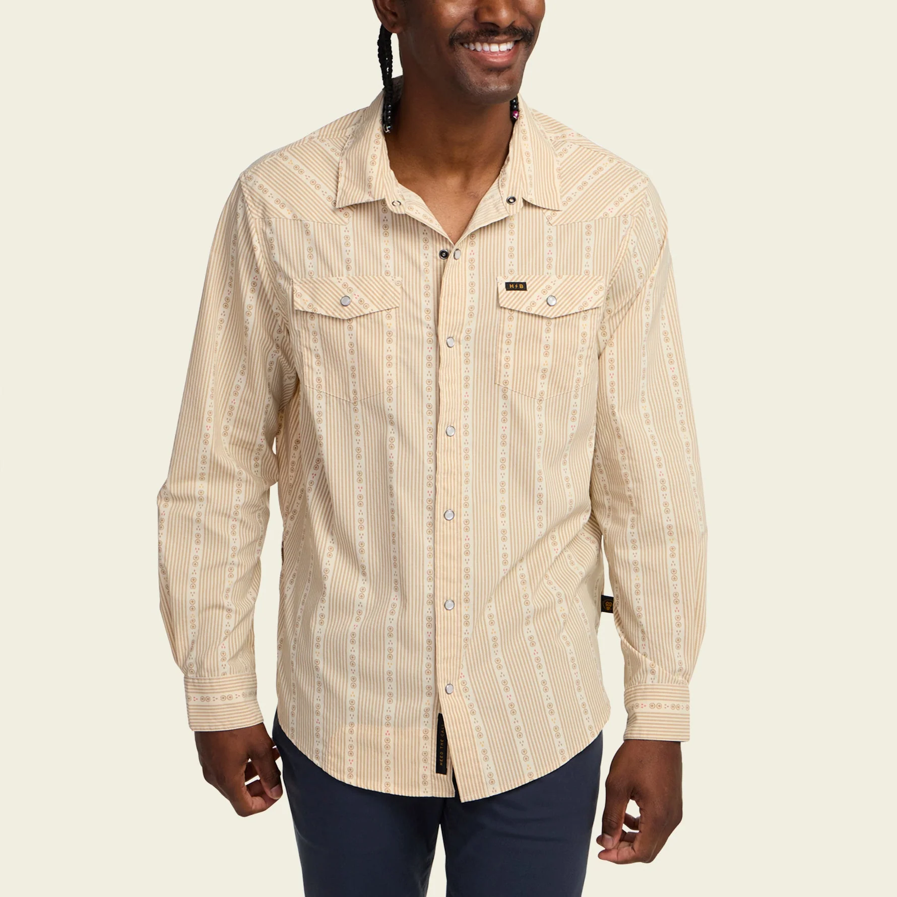 H Bar B Tech Longsleeve - Mosquero Stripe : Brown Rice - Image 4
