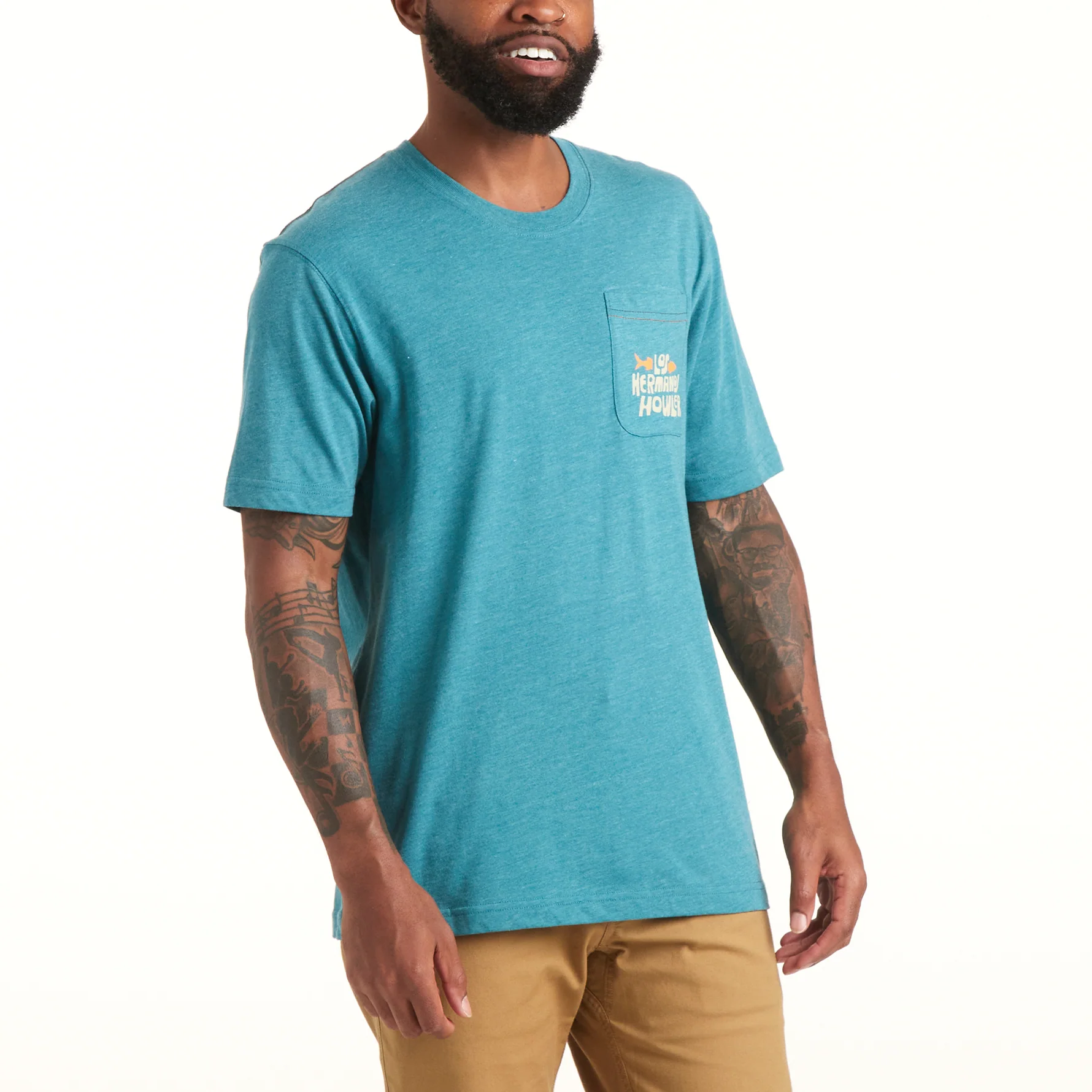 Los Hermanos Pescado Pocket T-Shirt - Petrol Heather - Image 2