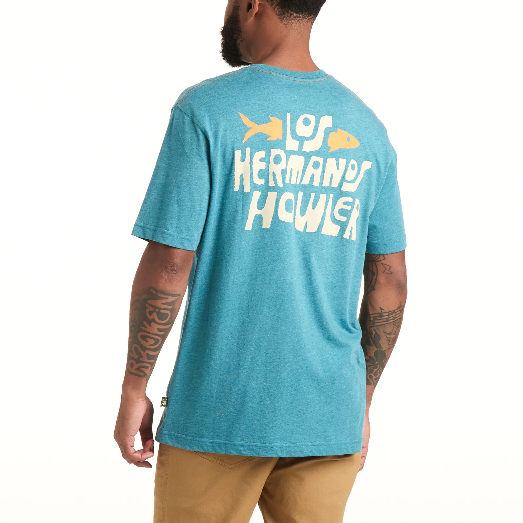 Los Hermanos Pescado Pocket T-Shirt - Petrol Heather - Image 3