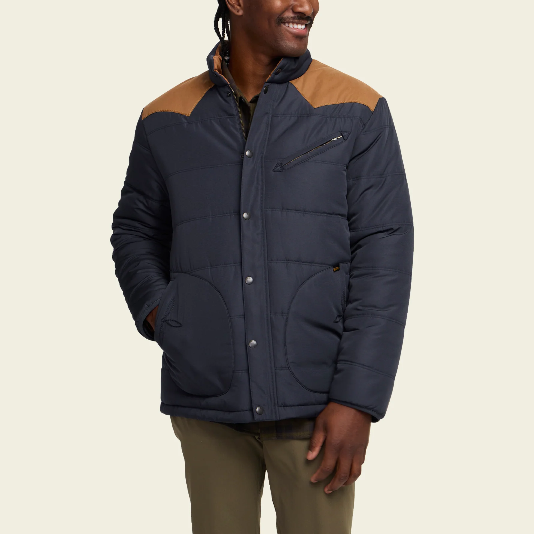 Rounder Quilted Jacket - Blue Dark / Duck Brown - Image 4
